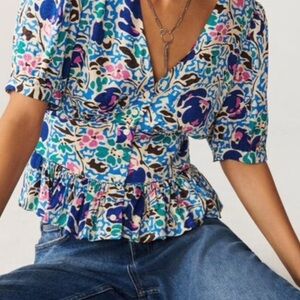 ba&sh Oleo Peplum Top in Blue